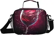 Red Wine Glass Insulated Lunch Box for Women Men - Ideal for Work, Picnics - Includes Adjustable Shoulder Strap