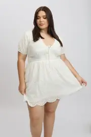 White Tie Front Eyelet Lace Minidress