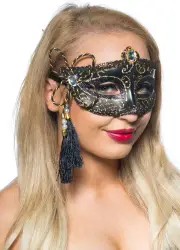 Tassel Black and Gold Venetian Masquerade Mask