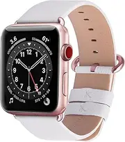 Fullmosa Compatible with Apple Watch Band 38mm 40mm 41mm 42mm 44mm 45mm 49mm, Yan Series Lichi Calf Leather Strap Band Compatible with iWatch SE SE2 Ultra Series 8 7 6 5 4 3 2 1,iWatch SE, 42/44/45/49mm White + Rose Pink Buckle