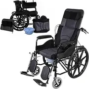 Rolling Walkers Adults Wheelchair 180° Full Recliner Carbon Caretaker Convenience Mobility Device Elderly Children Portable Foldable Self-Propelled Wheelchair