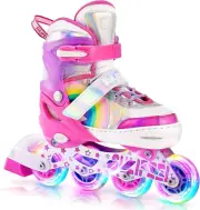 Rainbow Unicorn Inline Skates for Girls Boys 4 Size Adjustable Light up Wheels S