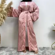 New Dubai Kaftan Satin Open Abaya Women Muslim Dress Kimono Cardigan Caftan Robe
