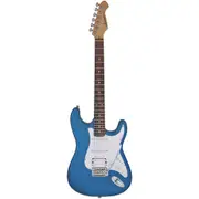 Aria STG-004 Electric Guitar Metallic Blue with White Pickguard, Basswood Body, Maple Neck, Rosewood Fingerboard, 2 Single Coil & 1 Humbucker Pickups