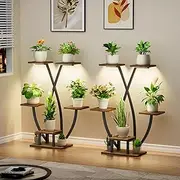POZILAN 2 Pack Metal Plant Shelf, 6 Tiered Corner Plant Stand with Grow Light, Indoor/Outdoor Plant Display Rack Holder, Flower Stand for Living Room, Garden, Balcony, Patio