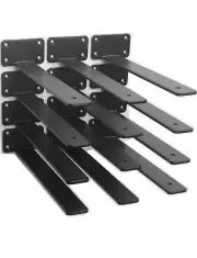12 Pack 10 Inch Black Hidden L Shelf Bracket 1/5 Inch Thicked Iron Shelf Bracket