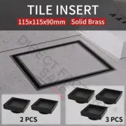 Black Smart Tile Insert Square Floor Waste Shower Grate Drain Brass 115x115mm