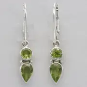 Green Teardrop Round PERIDOT Earrings 925 STERLING SILVER Leverback Natural #35e