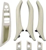 Automotive Interior Door Handles for BMW 5 Series F10 F11 F18 520 523 525 528 530 535 LHD 7pcs Interior Door Armrest Panel Pull Handle with Leather Outer Cover(Model A Oyster Set)