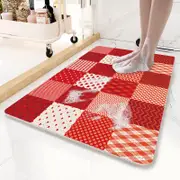 GGP Red Checkered Pattern Pvc Non Slip Bath Mat 50X80Cm Shower Drain Hole Design, Soft & Quick Dry Bathroom Rug