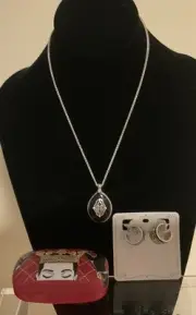 STUNNER NWT BRIGHTON INTRIGUE SOIREE PENDANT NECKLACE + HOOP POST Earring Set