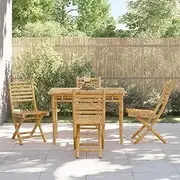 5 Piece Bamboo Garden Dining Set with Folding Chairs - Durable & Water-Resistant Patio Furniture, Contemporary Porch & Balcony Outdoor Chairs, Bistro Table, Perfect for Small Spaces