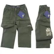 NWT Green NEW MAN Army Kids Pants Size 8 100% Cotton Made in FRANCE
