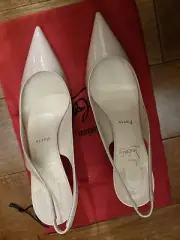 CHRISTIAN LOUBOUTIN CLARE SLING 80 PATENT ANTOINETTE NUDE PUMPS SIZE 36.5 $695