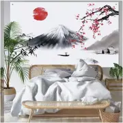 FujiSun Wall Tapestry - Asian Mount Fuji Red Sun Backdrop Landscape Nature Banne