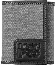 [Timberland PRO] Men's Canvas Leather RFID Trifold Wallet with Zippered Pockets