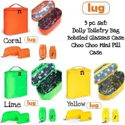 Lug 3pc Set Dolly Toiletry Bag Bobsled Glasses Case Choo Choo Mini Pill Case NWT