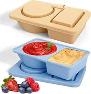 2Pcs Double Compartment Snackle Box Container, Reusable Snack Containers with Lids,Portable Silicone Snackle Box for Travel, Office, Picnic