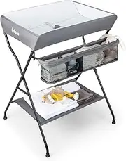 INFANS Baby Portable Changing Table, Infant Diaper Station with Storage Basket & Shelf, Foldable Nursery Organizer (Grey)