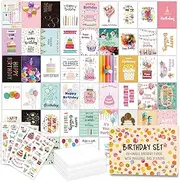 50 Unique Birthday Cards With Envelopes, 5x7 Inches Happy Birthday Card Assorted Bulk with Stickers, Greeting Cards for Men, Women, Adult,s Kids Boxed Set