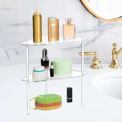 2 Pieces Acrylic Bathroom Corner Shelf Corner Shower Rack Transparent Stackable