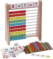 Cltoyvers Wooden Abacus for Kids Math with 100 Counting Sticks and Number Toys Cards 1-100, Educational Math Games Preschool Learning Toys, Math Manipulatives for Elementary 1st 2nd Grade
