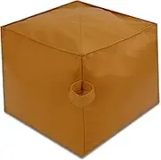 Unstuffed Faux Suede Leather Pouf - Extra Large 18″ Cover Only with Storage, Durable Stitching & Quality Zipper, Easy-Carry Handle (Yellow)