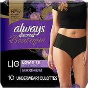 Always Discreet Boutique Low-Rise Postpartum Incontinence Underwear Size L Maximum Absorbency, Up to 100% Leak Protection, Black, 10 Count