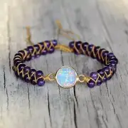 Natural Amethyst Opal Stone Charm Braided Bracelet for Meditation Protection