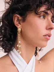 Gold Tone Pearl Effect Shoulder Duster Earrings (AY6613) | $23