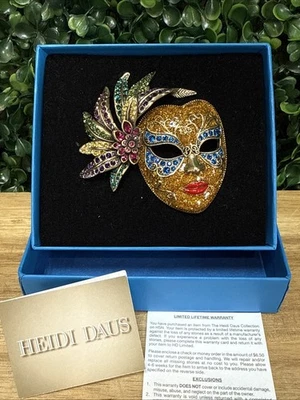 NIB! Large Heidi Daus ‘Guess Who?’ Masquerade Rhinestone & Enamel Brooch