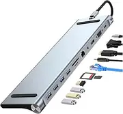 11-in-1 USB C Dock with 4K-Compatible VGA Ethernet C-Type hub 1* USB 3.0 3*USB2.0 Multi-Port Adapter(1PC)