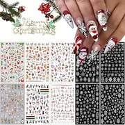 10 Sheets Christmas Nail Art Stickers Snowflake Nail Decals 3D Self-Adhesive Winter Nail Art Supplies Elk Xmas Snowmen Santa Claus Design Nail Decorations Xmas DIY Manicure Supplies for Women Girls