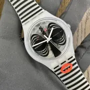 NEW✅ LIMITED✅ Swatch MASKARA Skeleton Clear Dial Silicone Stripes Watch suow122