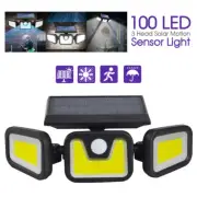 100 LED 3 Head Solar Motion Sensor Light Outdoor Garden Wall Security Flood Lamp