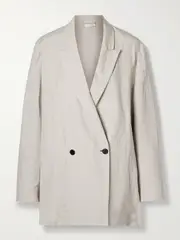 [The Row] The Row - Nat Double-breasted Silk And Linen-blend Blazer - Gray - US10 US 10 Gray