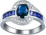 [Bigood] Wedding Ellipse Crystal CZ Band Ring in Plated 925 Sterling Silver Blue