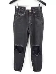 New One Teaspoon High Waist Freebirds Jeans Womens 23 Black Double Bass