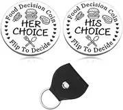 Decision Coin, Funny Food Decider Maker Stainless Steel Double Sided Coin with PU Leather Case Date Night Game Pocket Hug Token Gift for Fiance Fiancee Couple Gift