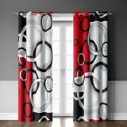 Abstract Geometric Blackout Curtains 84 inch Length 2 Panel Set 52x84 Red Bla...