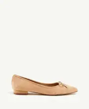 New Ann Taylor Quited Suede Chai Beige Bow Pointy Toe Wilma Ballet Flats Size 7