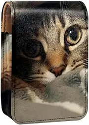 Travel Lipstick Organizer Case,Lipstick Case Portable Makeup Bag with Mirror,Bed Cute Cat