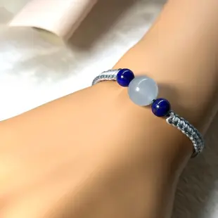 《一串心》天然水晶 海藍寶 青金石 雙色平結手工編織 手鍊 手環