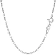 14k White Solid Gold Figaro Chain Necklace, 1.9mm