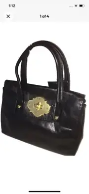cynthia rowley Xlarge handbag tote Black Leather with gold lock for any occasion