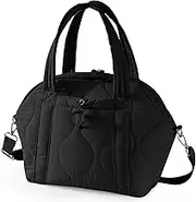 WONDAY Simple Puffer Lunch Bag for Women, Black Adult Lunch Box with Shoulder Strap, Insulated and Leakproof Lunch Tote Keeps Food Fresh, Large Lunch Bag, Perfect for Work, College and picnic