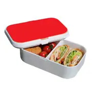 Lunch Box Food Container Snack Picnic Authentic Wood Strap Cutlery Red
