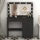 Elegant Makeup Vanity Set with Large Mirror, Lights, and Storage 5 Drawers,Black