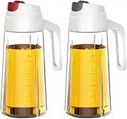 2 Pack Glass Olive Oil Dispenser Bottles with Automatic Caps, 20 oz Condiment Dispensing Cruet Containers with Scale, Drip-Free & Spill-Free Spout