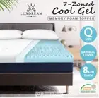 8CM thick 7 Zone Cool Gel Memory Foam Topper Bed Underlay Bamboo Cover Queen
